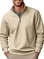 Sweat-shirt décontracté pour hommes avec quart de zip et doublure polaire chaude - Kaki