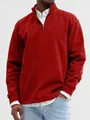Classic men's red quarter-zip sweatshirt with stand collar, perfect for casual autumn style - M / Tops / Red