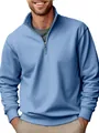 Détail du sweat-shirt à quart de zip bleu clair pour homme avec col montant et fermeture - Bleu