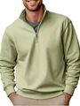 Détail d'un sweat-shirt à col montant et demi-zip pour homme en molleton vert sauge - Vert clair