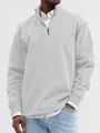 Detail of light grey men's quarter-zip sweatshirt with stand collar and zipper detail. - M / Tops / White