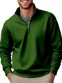 Détail rapproché d'un sweat-shirt à col montant et demi-fermeture éclair vert foncé pour homme - Vert