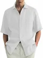 Casual white short-sleeved cotton shirt for men featuring a button-down front - M / Tops / White