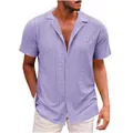 Primo piano di camicia lilla da uomo con ricamo a occhiello e trame dettagliate - Taglia S / Top / Viola