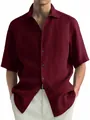 Close-up showing the premium washed cotton texture of this men's burgundy casual shirt - 3XL / Tops / Burgundy