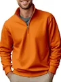 Sweat-shirt décontracté orange pour hommes avec col montant et quart de fermeture - Rouge Orangé