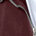 Detail view of heavyweight burgundy sweatshirt fabric and sturdy metallic zipper teeth - S / Tops / Burgundy