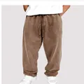 Men's washed drawstring sweatpants in vintage brown, loose fit casual knit pants. - 3XL / Bottoms / Brown
