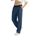 Primer plano de los pantalones de punto azul para hombre con cintura elástica negra - Azul marino