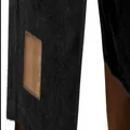 Close-up detail of the leather patch and corduroy fabric on these black men's shorts. - XL / Bottoms / Black