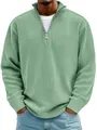 Vista detallada del suéter de punto con media cremallera para hombre y textura de canalé - S / Tops / Verde claro