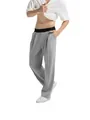 Men's grey knitted casual trousers with black elastic waistband in a loose straight fit. - S / Bottoms / Light Gray