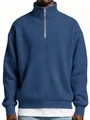 Detailed shot of textured blue waffle-knit quarter-zip pullover for men's casual wear - S / Tops / Navy Blue