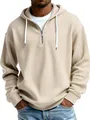 Men's casual quarter-zip ribbed hoodie in beige color, loose fit long sleeve sweatshirt - S / Tops / Apricot