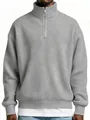 Close-up of a grey textured waffle-knit quarter-zip sweatshirt for men in a loose fit - S / Tops / Light Gray