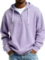 Close-up of men's purple ribbed hoodie featuring a functional quarter zipper detail - Light Purple