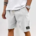 Pantaloncini casual da uomo in velluto a coste grigio chiaro con etichetta nera e coulisse - 3XL / Pantaloni e gonne / Bianco