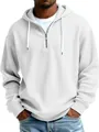 Detailed view of men's white ribbed quarter-zip hoodie showing texture and quality - S / Tops / White