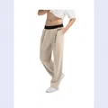 Pantalones de punto beige para hombre con cintura elástica negra y bolsillos - Caqui