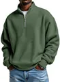 Close-up of men's olive green waffle knit quarter-zip long sleeve casual sweatshirt. - Army Green
