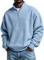 Close-up of light blue waffle knit quarter-zip sweatshirt showing texture and collar - S / Tops / Sky Blue