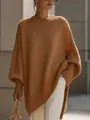 Dettaglio di un accogliente maglione in maglia color cammello con maniche a pipistrello - XS / Top / Marrone
