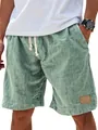 Short décontracté en mélange de lin vert sauge pour homme avec cordon de serrage et patch - Vert clair