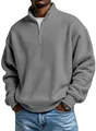 Close-up detail of men's gray waffle-knit quarter-zip pullover casual sweatshirt - S / Tops / Light Gray