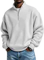 Detailed view of a men's loose waffle knit quarter-zip sweatshirt in light grey color - S / Tops / White
