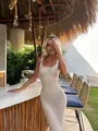 Sexy weißes Strand-Häkelkleid, rückenfreies Midi-Strand-Outfit für Damen im Sommerurlaub - S / Weiß