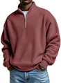 Detailed view of the texture on a men's burgundy quarter-zip waffle knit sweatshirt - S / Tops / Burgundy