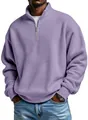 Close-up view of men's lavender waffle knit sweatshirt with quarter-zip detail - Light Purple