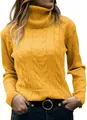 Vista detallada del jersey de punto de ochos amarillo mostaza con cuello alto - L / Tops / Amarillo