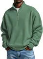 Premium men's sage green waffle knit quarter-zip long sleeve pullover sweatshirt - S / Tops / Army Green