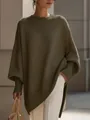 Maglione in maglia verde oliva a girocollo con maniche a pipistrello per donna ampia - XS / Verde Scuro