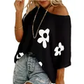Stylish black off-shoulder floral jacquard hollow knit cover-up for a casual summer look - S / Tops / Black