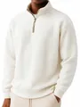 Minimalist off-white waffle knit quarter-zip pullover sweatshirt for men in loose fit - S / Tops / White