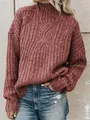 Women's cozy cable-knit turtleneck pullover sweater in dusty rose brick red finish - S / Tops / Brick Red