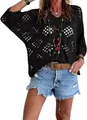Stylish black V-neck diamond hollow out batwing sleeve knit sweater cover-up for women - 3XL / Tops / Black