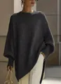 Elegante maglione oversize grigio antracite con girocollo e maniche a pipistrello dal design moderno - Grigio scuro / XS