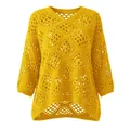 Bright yellow V-neck diamond hollow crochet knit sweater with batwing sleeves for women - 3XL / Tops / Bright yellow