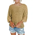 Detailansicht der beigen Damen-Strickjacke mit weiten Trompetenärmeln und Mesh-Design - Kurkuma