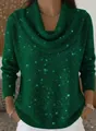 Dettaglio maglione in maglia verde scintillante con elegante scollo a cappuccio - Verde Scuro con Paillettes