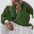 Oversized grüner Damenstrickpullover in Mohair-Optik, lässiges Oberteil für Herbst Winter - Armeegrün