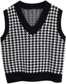 Stylische Damen-Strickweste mit Hahnentrittmuster, Schwarz-Weiß, klassischer V-Ausschnitt. - S / Oberteile / Schwarz