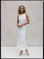 Elegant white sleeveless round neck maxi dress with exquisite burnout floral texture. - S / White