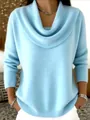 Maglione in maglia azzurro con collo a ciambella, top invernale morbido e vestibilità ampia - Azzurro