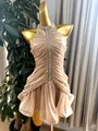 Elegant nude halter neck dress with sparkling rhinestone details and ruched design - S / Top And Bottom / Khaki