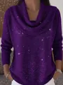 Maglione in maglia viola glitterato da donna con scollo a cappuccio e vestibilità ampia. - Viola con Paillettes