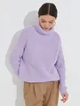 Detail shot of a women's lavender chunky knit turtleneck sweater for winter warmth - S / Tops / Light Purple